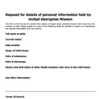 Request for details of personal information held by United Aborigines Mission